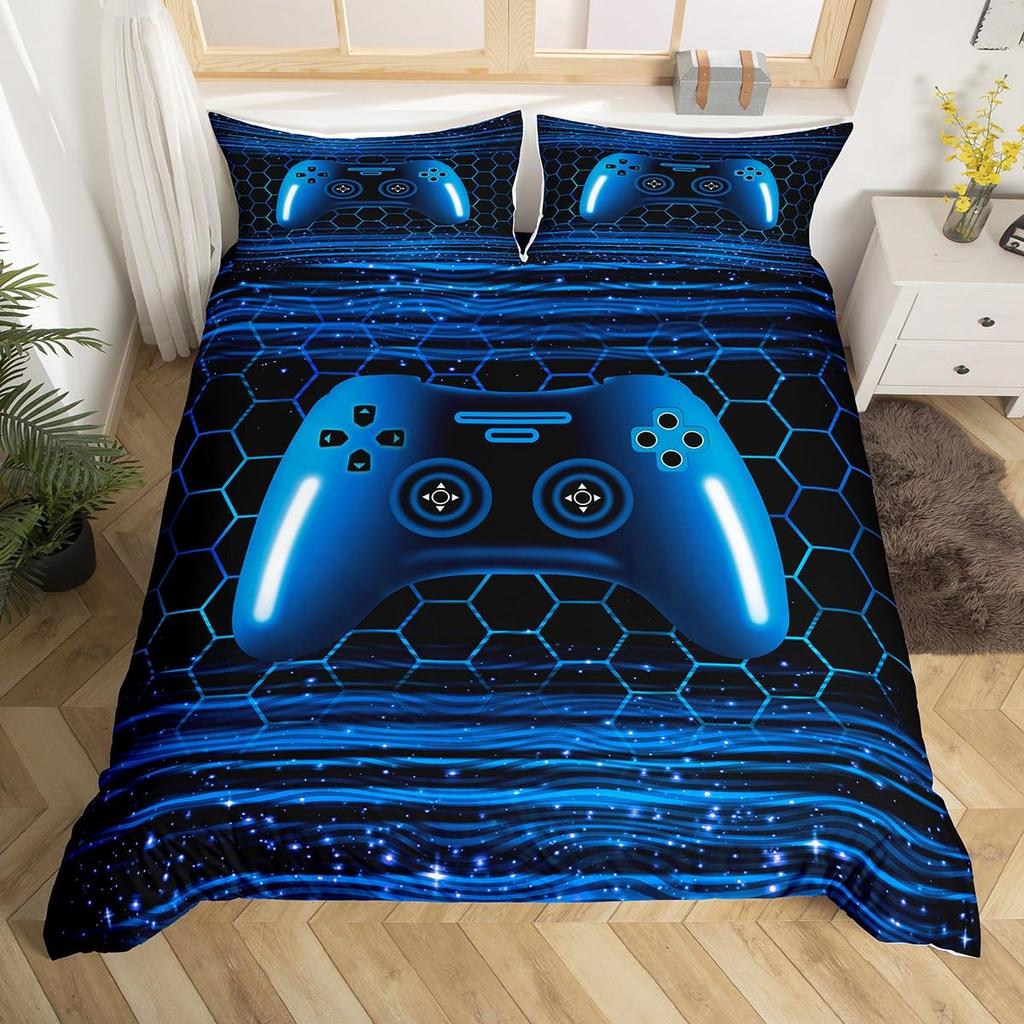 Игровой Комплект Постельного Белья Игровое Пододеяльник для Детей Подростков Мужчин Игровая Консоль Комплект на Кровать Геометрия Полоски Соты Шестиугольник Пододеяльник