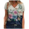 Summer V-neck Flower Pattern 3D Printed Top Fashionable Casual Short Sleeved Women's T-shirts