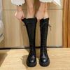 Women's Slimming Knee-High Black Lace-up Riding Boots with Thick Sole 2025