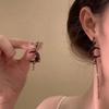 Red Crystal Asymmetry Earrings Tassel Chain Women Dangle Earrings Rhinestone Moon Earrings  Gift