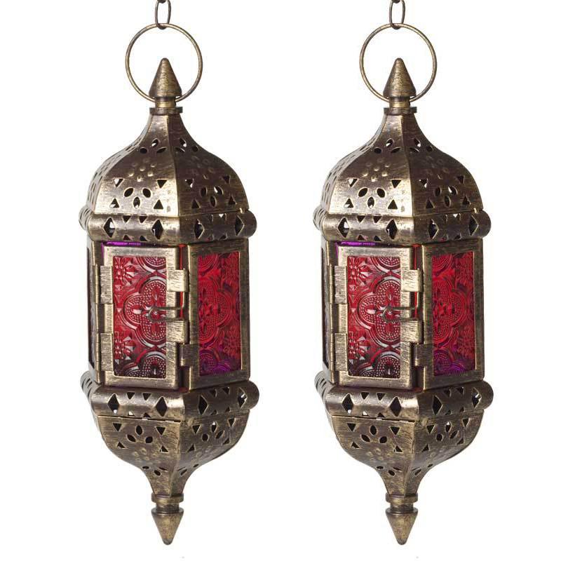 2Pcs Retro Moroccan Candle Holder Hanging Lantern Wedding Celebration Decorative Candlestick