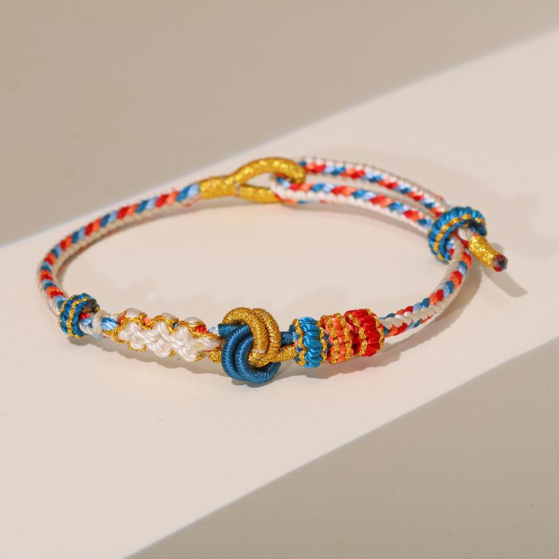 Плетеная браслет с узлом-ямочкой: Полуфабрикаты ручной работы из веревки с золотыми бусинами и красным плетеным дизайном для женщин