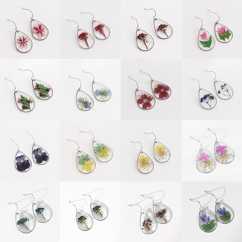 1 пара сережек в форме капли из сухоцвета Вечный цветок Сухоцвет Babysbreath Вербена Василек Уникальный натуральный цветок