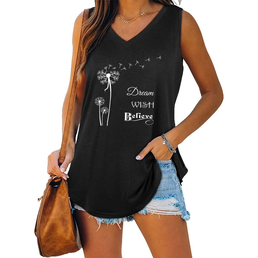 Summer Fashion Printed Tank Top Women Casual V Neck Sleeveless Shirt