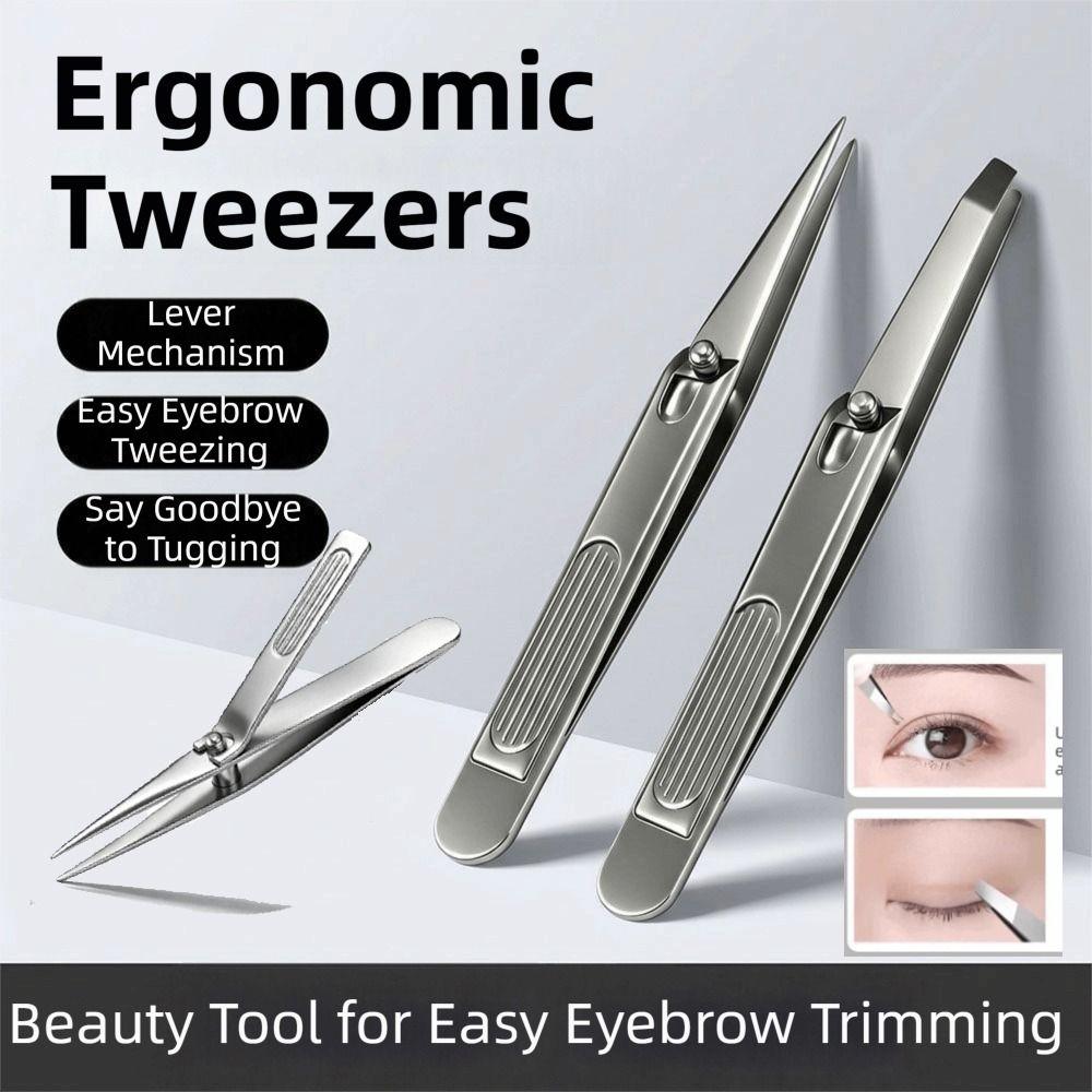 1/2Pcs V/Wide Mouth Lever-Action Eyebrow Tweezers Slanted Eye Brow Clips Facial Hair Removal