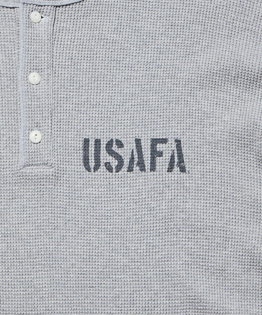 DISCUS ATHLETIC Waffle Henley с длинным рукавом и логотипом Usafa, меланжево-серый
