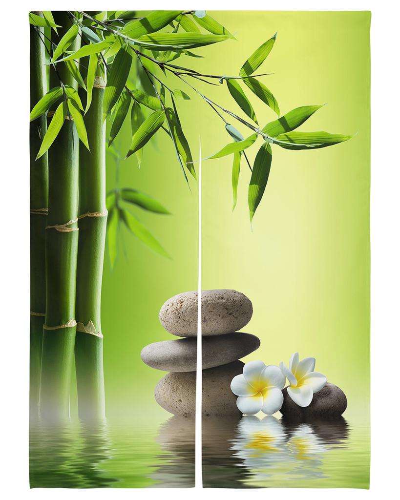 Zen Stone Bamboo Door Curta Entrance Hanging Half-Curtain Japanese Style Bedroom Partition Drapes Kitchen Doorway Curta