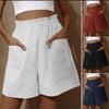 Новые летние свободные повседневные шорты большого размера, женские однотонные повседневные брюки с высокой талией, широкие брюки