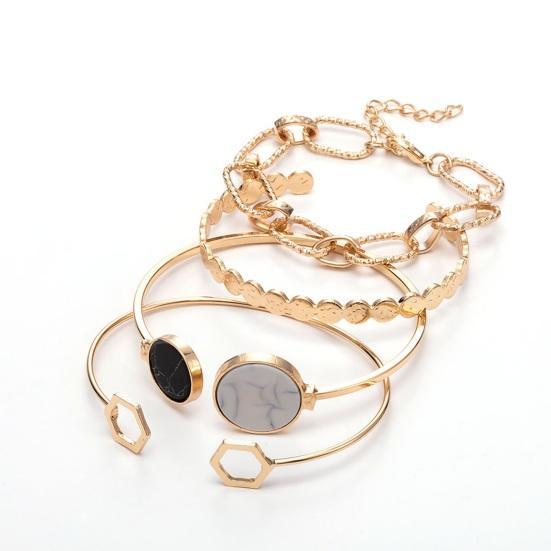 4 шт./компл. набор женских браслетов с мраморным отверстием, регулируемая длина, сплав, зажим-лобстер, ретро полая цепочка, женский браслет, набор, наручные выпускные повседневные украшения