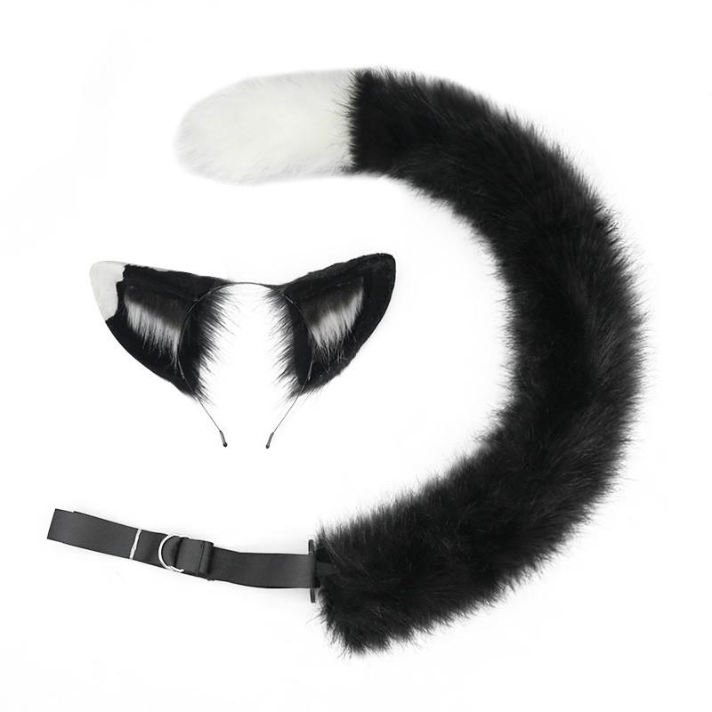Cow Cat Ear Headband Tail Set Cosplay Anime Convention Adult Size