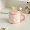 Ceramic Mug with Lid + Spoon Cute Female Office Coffee Cup Contrast Couple Household Water Cup