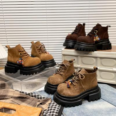 [Suding] Меховые ботинки на толстой подошве с большим носком, короткие ботинки Мартин, женские 2025 новые повседневные универсальные короткие ботинки на шнуровке, тренд