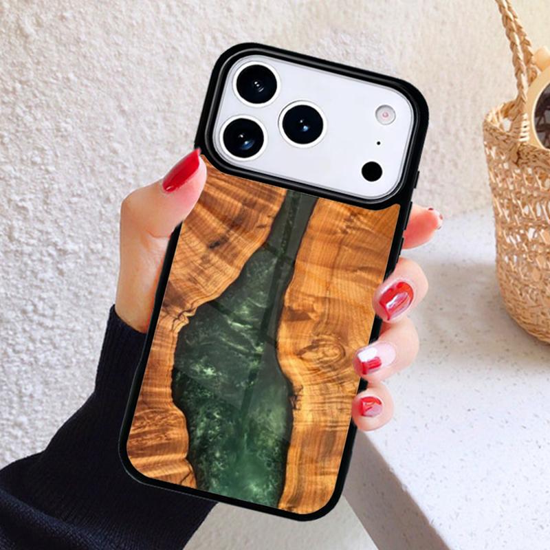 wood Resin Marble Phone Case For iPhone 17 Air 16 15 14 13 12 11 Pro Max Plus