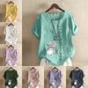 Women's Fashion Round Neck Short Sleeve T-shirt Casual Cotton Linen Graphic Shirt Leisure Loose Cartoon Characters Prined Summer Blouse Tops