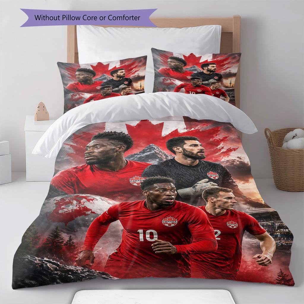Canada Men's National Soccer Team Pattern Bedding,Quilt Set Quilt Cover Pillowcase Home Birthday Gift(1 * duvet cover + 2 * pillowcase, without core)