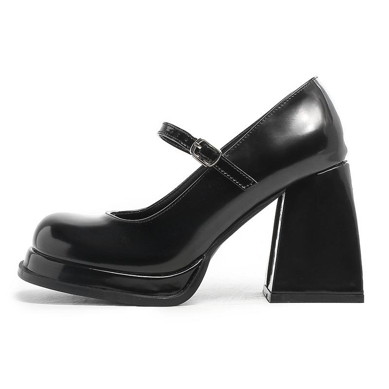 Туфли-лодочки на толстом каблуке из маленькой кожи, увеличивающие рост, одинарные туфли, новые темпераментные кожаные французские туфли Мэри Джейн на высоком каблуке осень 2025