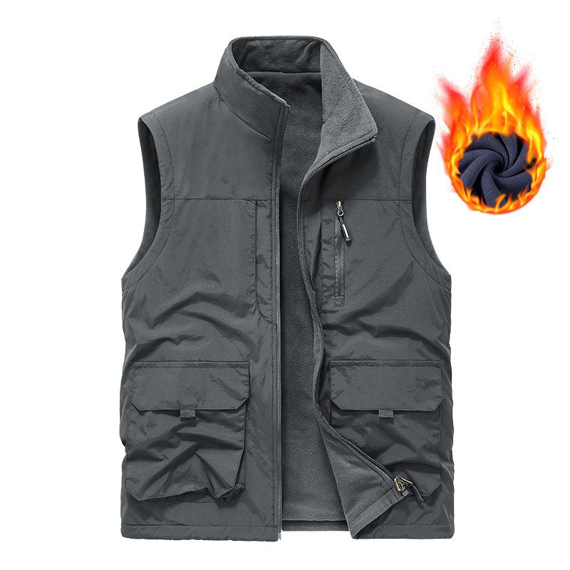 Four Seasons Men's Vest Thin Sleeveless Stand-Up Collar Multi-Pocket Quick-Drying Vest Large Size Vest