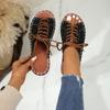 2025 Summer New Open-toed Slippers Women's Fashion Flat-bottomed Cross-lace Car Line Beach Fisherman Sandals Women