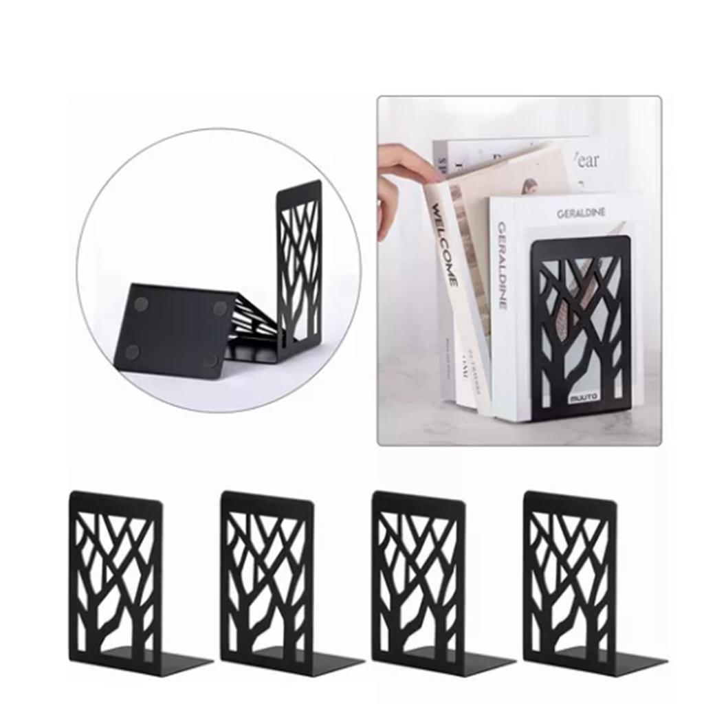 2 Pairs Tree Design Book End Iron Retro Black Decorative Wear Resistant Book Stopper for School