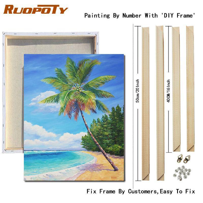 RUOPOTY Painting By Numbers Beach Drawing On Canvas Pictures By Number Handpainted Seascape Kits Home Decoration