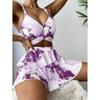 Three Pieces Marble Print Halter Micro Triangle Bikini Swimsuit Women Beach Skirt Swimwear Summer Beach Bathing Suit Bikini Set