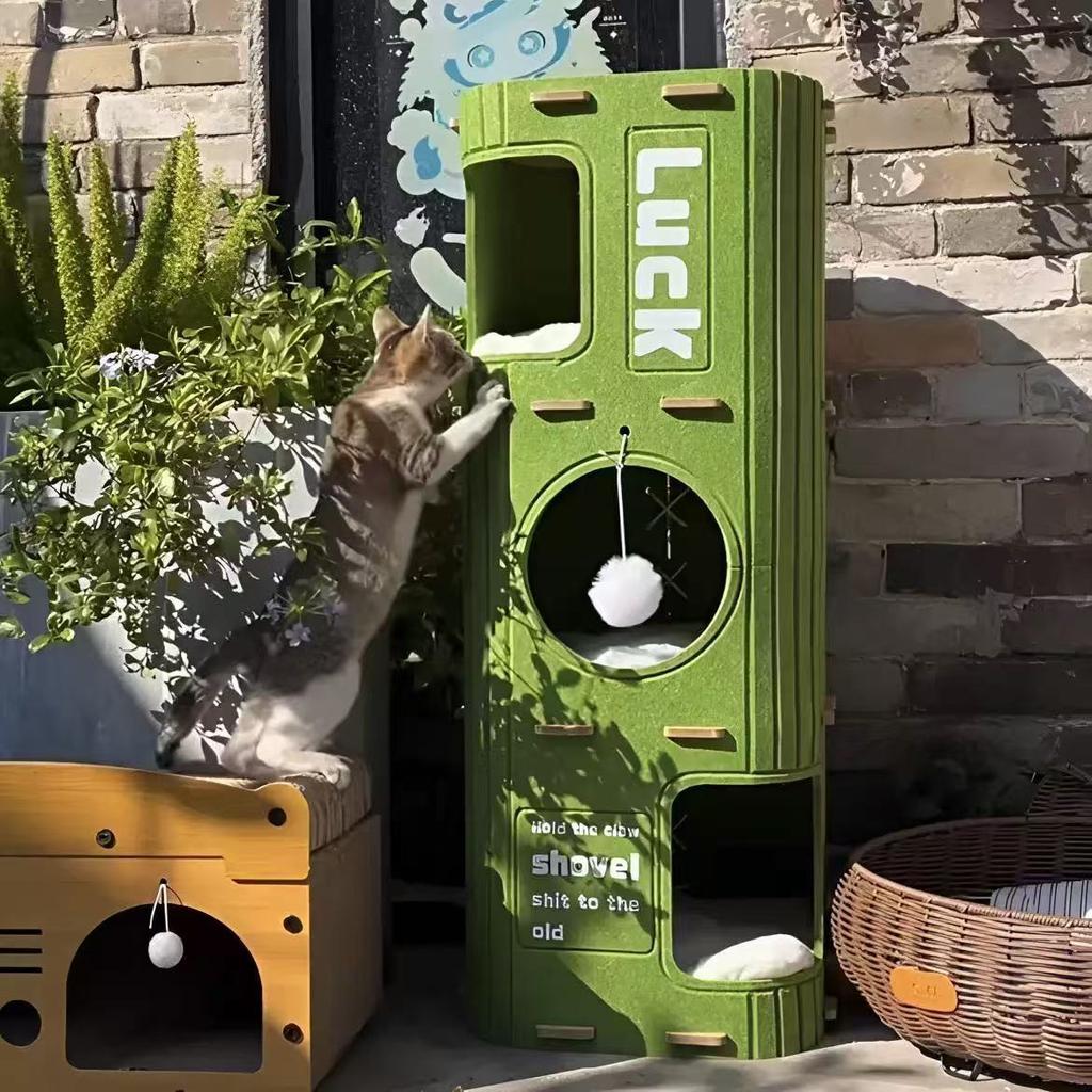 3-Level Cat Climbing Frame with House Hole - Multifunctional Felt Cat Bed Nest, Space-Saving Detachable