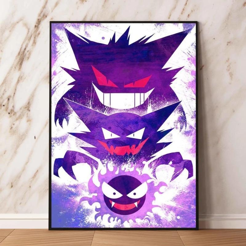 Gengar Themed Room Decor Painting Fantasy Dark Style Hd Canvas Poster Print High Quality Artwork for Pokemon Enthusiasts