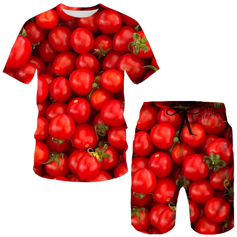 Забавные футболки с 3D принтом фруктовых орехов и шорты, мужские спортивные костюмы, футболка большого размера с короткими рукавами, брюки, комплект мужских костюмов, одежда