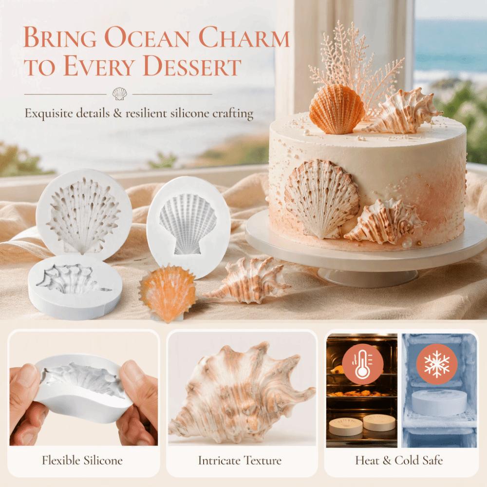 3PCS Flexible Seashell Fondant Mold Food Grade Silicone Conch Shell Mold DIY Fondant Polymer Clay