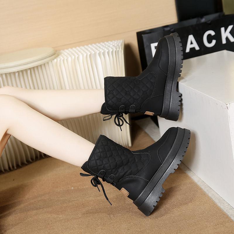Водонепроницаемые кожаные ботинки на шнуровке на толстой подошве для женщин, зимняя обувь для женщин на флисовой подкладке, утепленные, нескользящие, модные ботильоны 2025