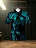 Men's Outdoor Polo Shirt, Geometric Teal Black Print, 2D Printed Design (Not Textured), Polyester Fabric, Multiple Sizes & Mixed Colors Available,
