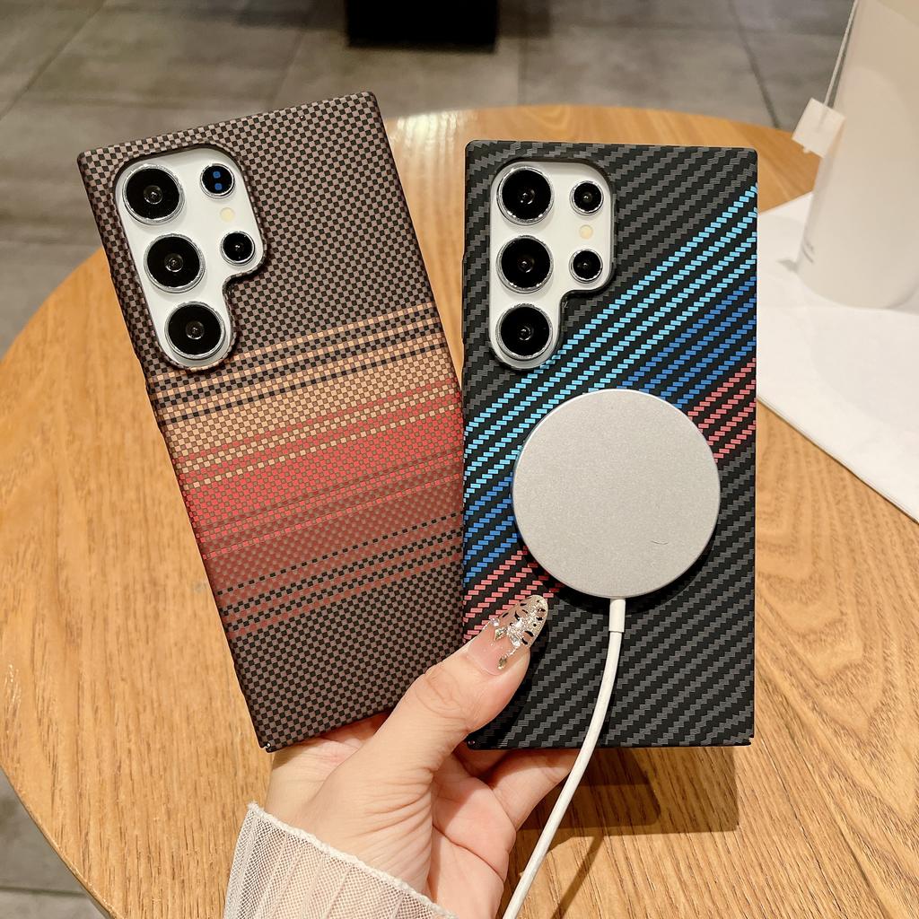 Магнитный чехол с текстурой углеволокна для Magsafe для Samsung S25 S24 S23 S22 Ultra Note 20 10 Plus Матовый ультратонкий жесткий ПК чехол