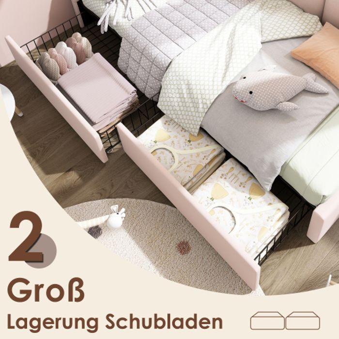 Canapé-lit - MUVOE - Daybett - 90x200cm - Rose - Avec tiroirs de rangement