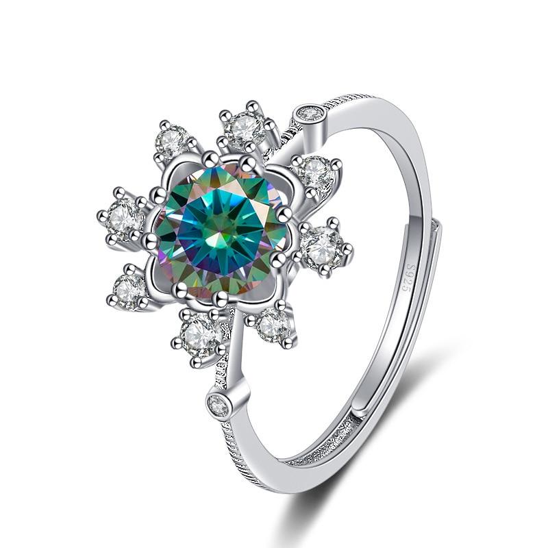 Bague Ringen Ювелирные изделия с муассанитом и бриллиантами, 1 карат, восемь сердец, восемь стрел, кольцо из стерлингового серебра S925 со снежинкой, кольца регулируемого размера