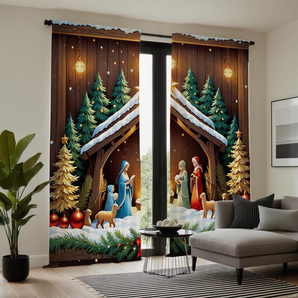 2 шт. HD цифровых желтых штор, завязанных под рождественской елкой, стиль украшения дома, украшение гостиной, спальни, одежда r