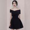 2020 Summer Hepburn-Style Off-Shoulder Black Dress: Chic, Slim-Fit, Waist-Hugging Evening Wear