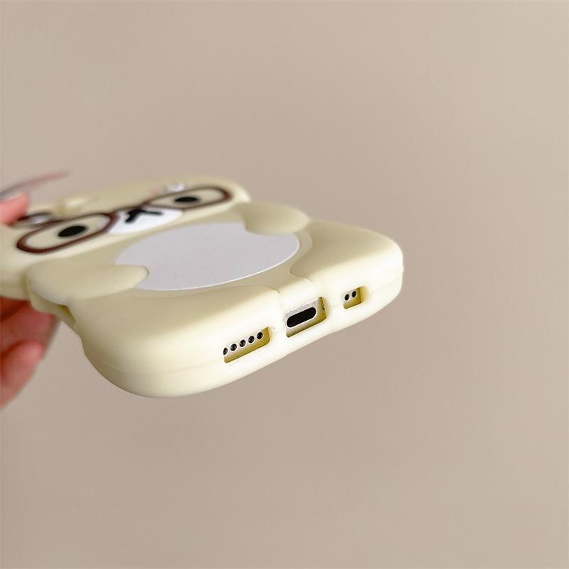 3D Cartoon Glasses Rilakkuma Bear Phone Case For 16 15 14 Plus 13 12 Pro Max 11 X Xs Max 7 8 SE 6s 5s Soft Silicone Cover
