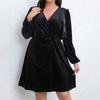 Women's V-neck Long Sleeve High Waist Dress Elegant Temperament Fashion Commuter Dress Plus Size Slim Black Party Dress