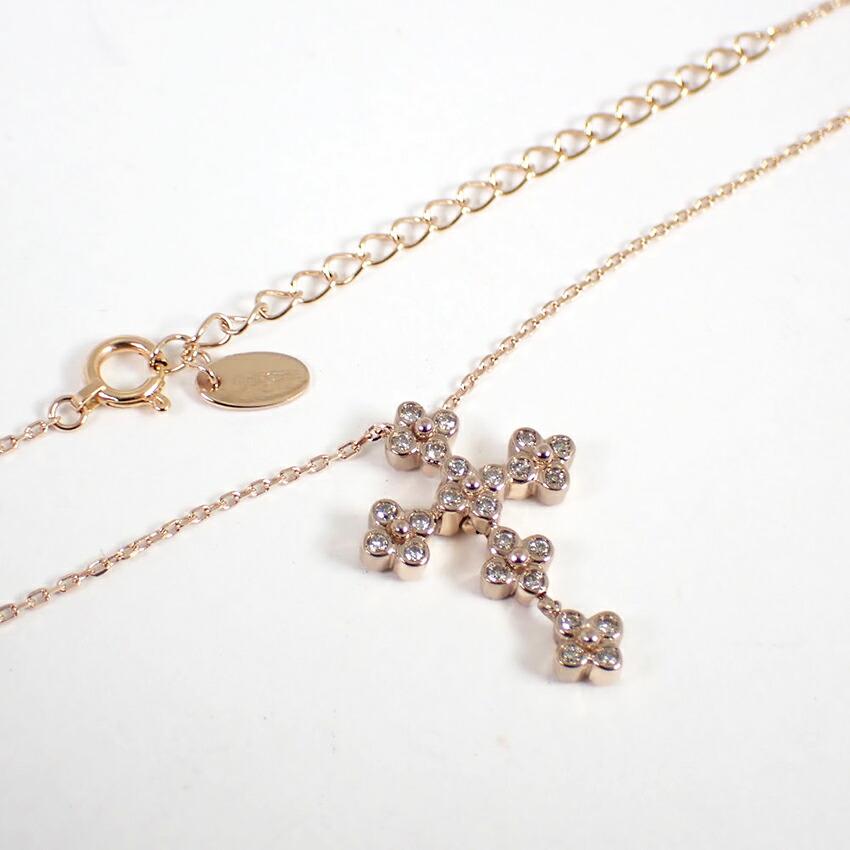 [Pre-owned] VENDOME K18PG Diamond Cross Pendant / j66-6