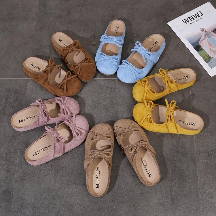 French Retro Mary Jane Shoes Women's 2025 New Light Mouth Round Head Sweet Bow Flat Bottom Gentle Wind Half Tray Shoes