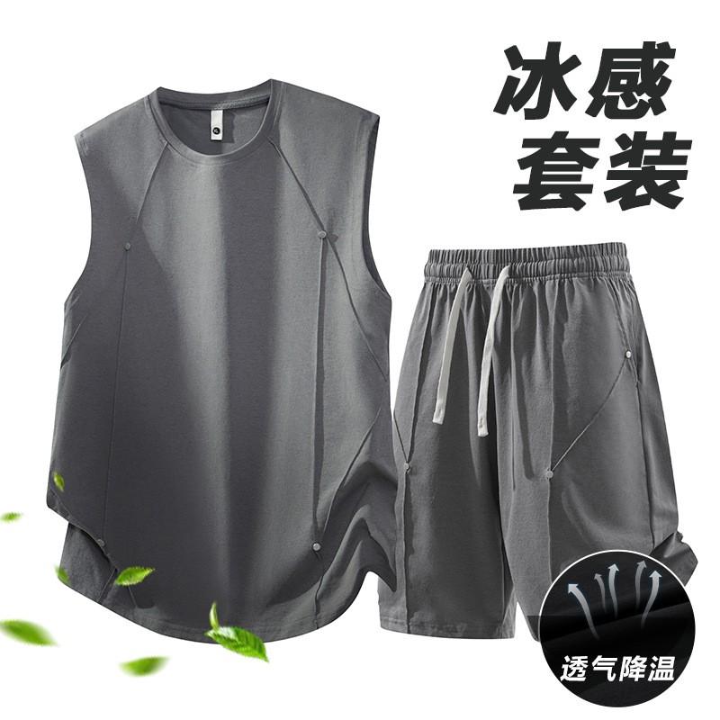 Mens Sportswear Set: Sleeveless Tank Top Shorts Running Gym Casual Wear