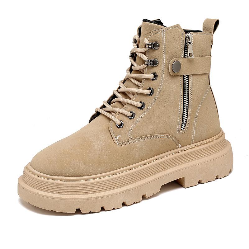 2024 Winter Fashion Men's Cotton Shoes Lace Up Round Head Work Boots Autumn and Winter Thick Sole High Top