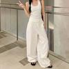 Широкие белые льняные брюки, женские летние повседневные базовые женские прямые мешковатые брюки большого размера, брюки с эластичной резинкой на талии