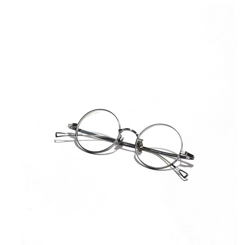 Glasses, Metal Titanium Frame, Glasses Frame, Round Retro Literary Frame, Women'S Plain Mirror, Flat Mirror, Men'S