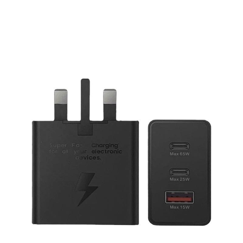 Быстрое зарядное устройство S22 на 65 Вт для Samsung - Двойной порт (USB-C и A) со спецификациями для Великобритании/ЕС/США