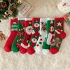 Cartoon Cute Red Knee-High Coral Fleece Christmas Socks for Autumn and Winter
