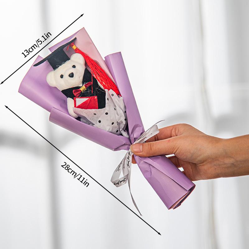 Букет вязаных цветов Выпускной букет 2025 Букет с кавайным мишкой Ручной работы Подарок на выпускной для учителей и студентов