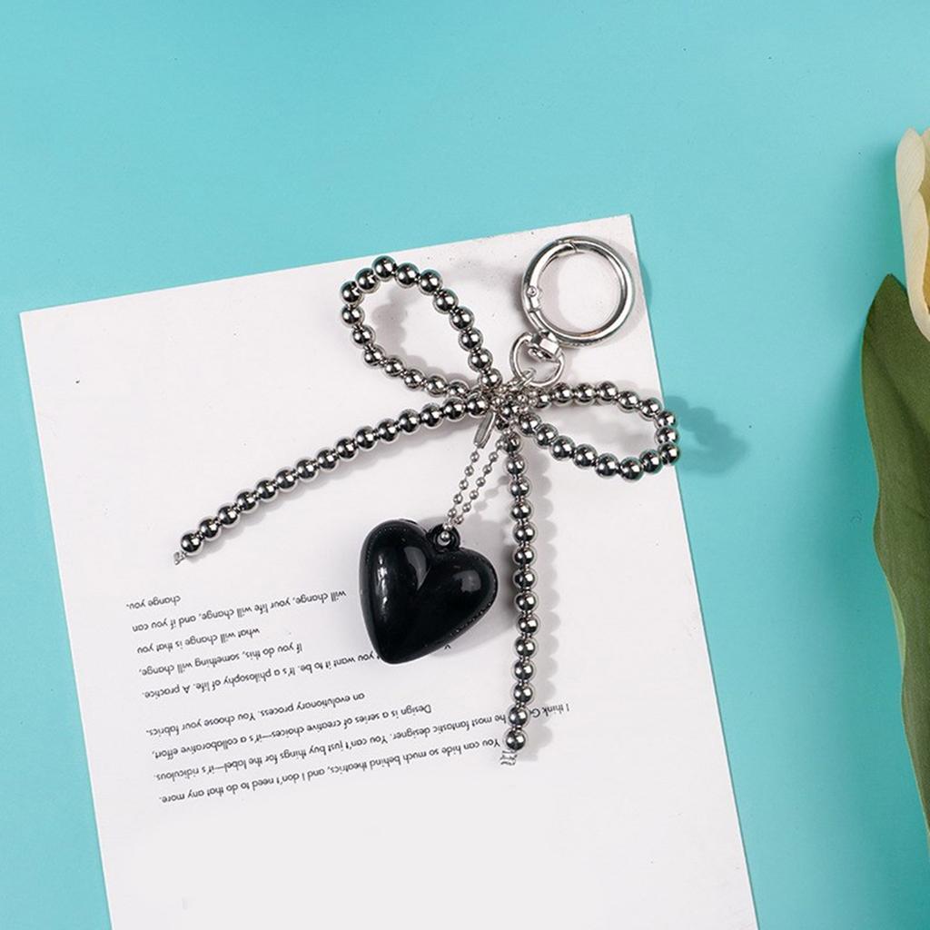Heart Shaped Bead Keychain with Handmade Detail Lovely Heart Shaped Keychain Unique Beaded Bowknot Stylish Phone Straps