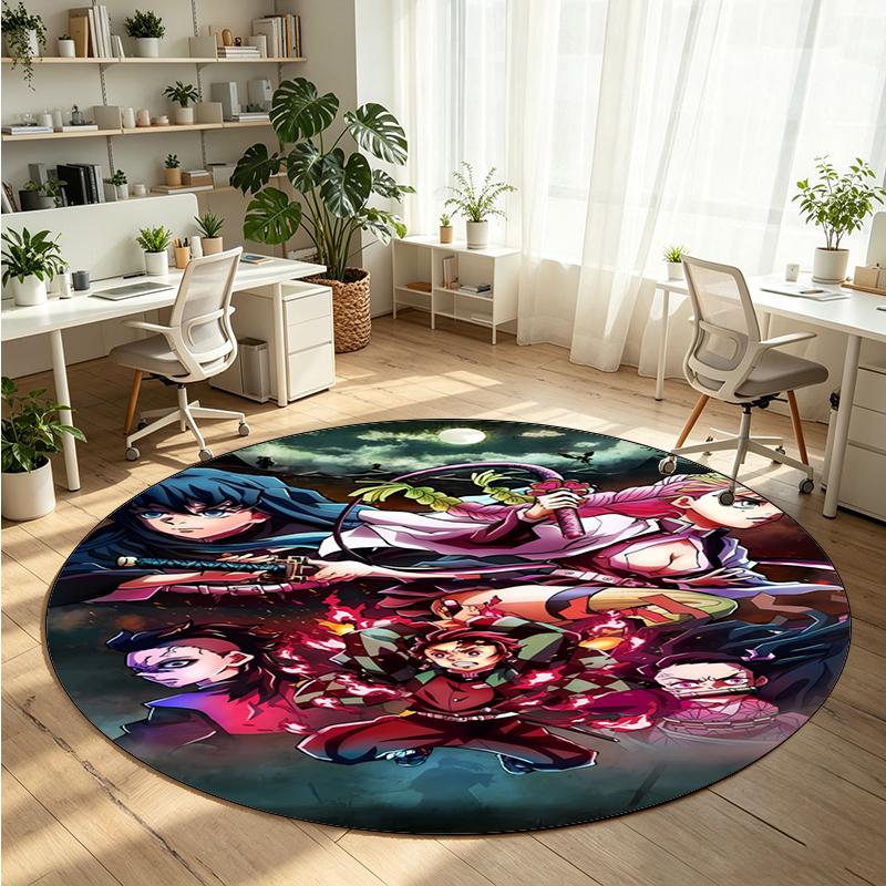Demon Slayer Printed Round Crystal Velvet Rug Soft Non Slip Floor Carpet For Bedroom Holiday Gift