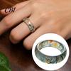 Hypoallergenic Finger Ring Faux Natural Moss Agate Ring, Fake Gemstone Statement Healing Nature Inspired Jewelry Stone for Men Women Band